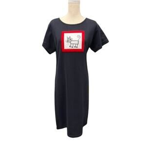 "POG" MADE IN USA Vtg Y2k Cat Art Dress SZ M Whimsical Lagenlook Signed PLZ READ